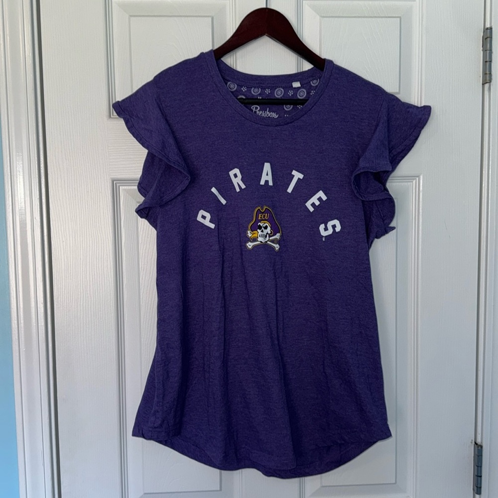 East Carolina Pirates Ruffle Sleeveless Purple Tee Size Medium